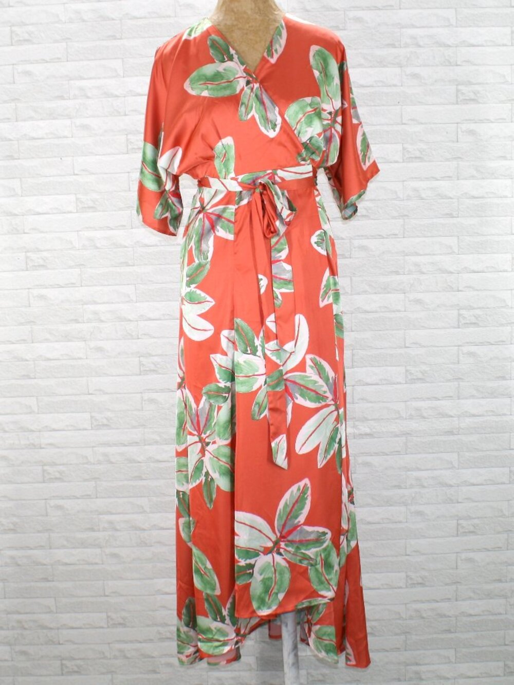 HUTCH Bali Dress Wrap Maxi Floral Tropical Summer Resortwear Orange Large Petite